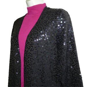 Carmen Marc Valvo Collection Evening Sequin Black Cardigan Open Front Elegant XL